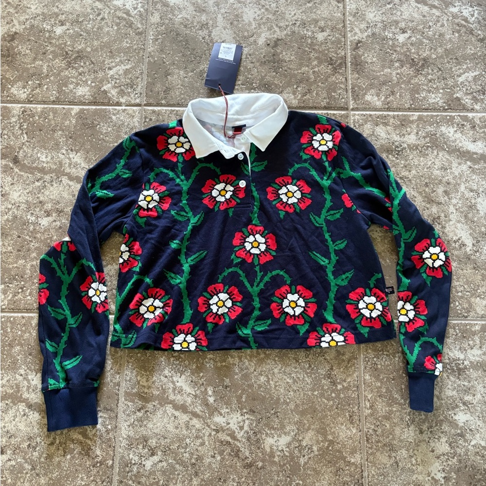 Rowing Blazers cropped navy floral shirt